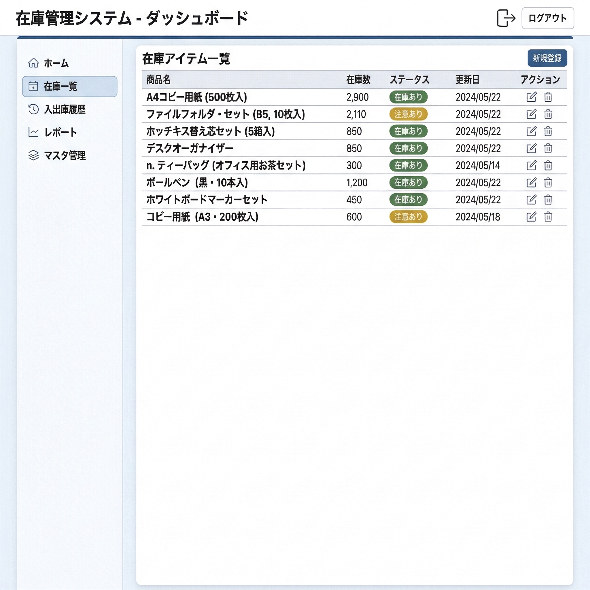 Phase3メイン課題：在庫管理システムの開発画面